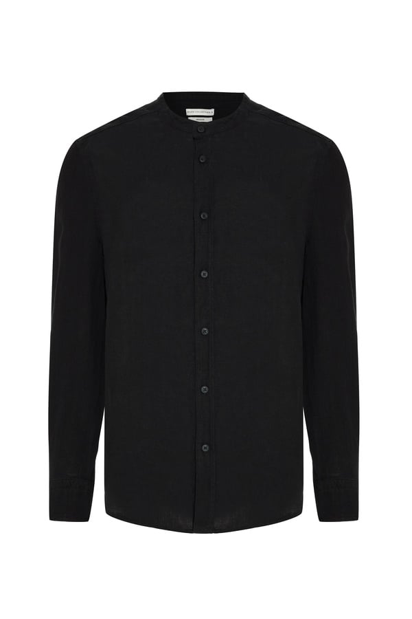 REGULAR FIT HAKİM YAKA UZUN KOLLU KETEN GÖMLEK