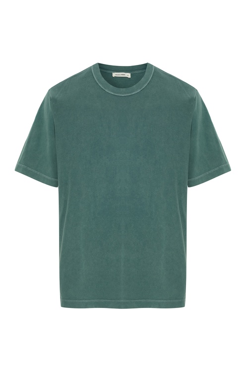  Erkek Yeşil Relax Fit Dikiş Detaylı Bisiklet Yaka T-Shirt