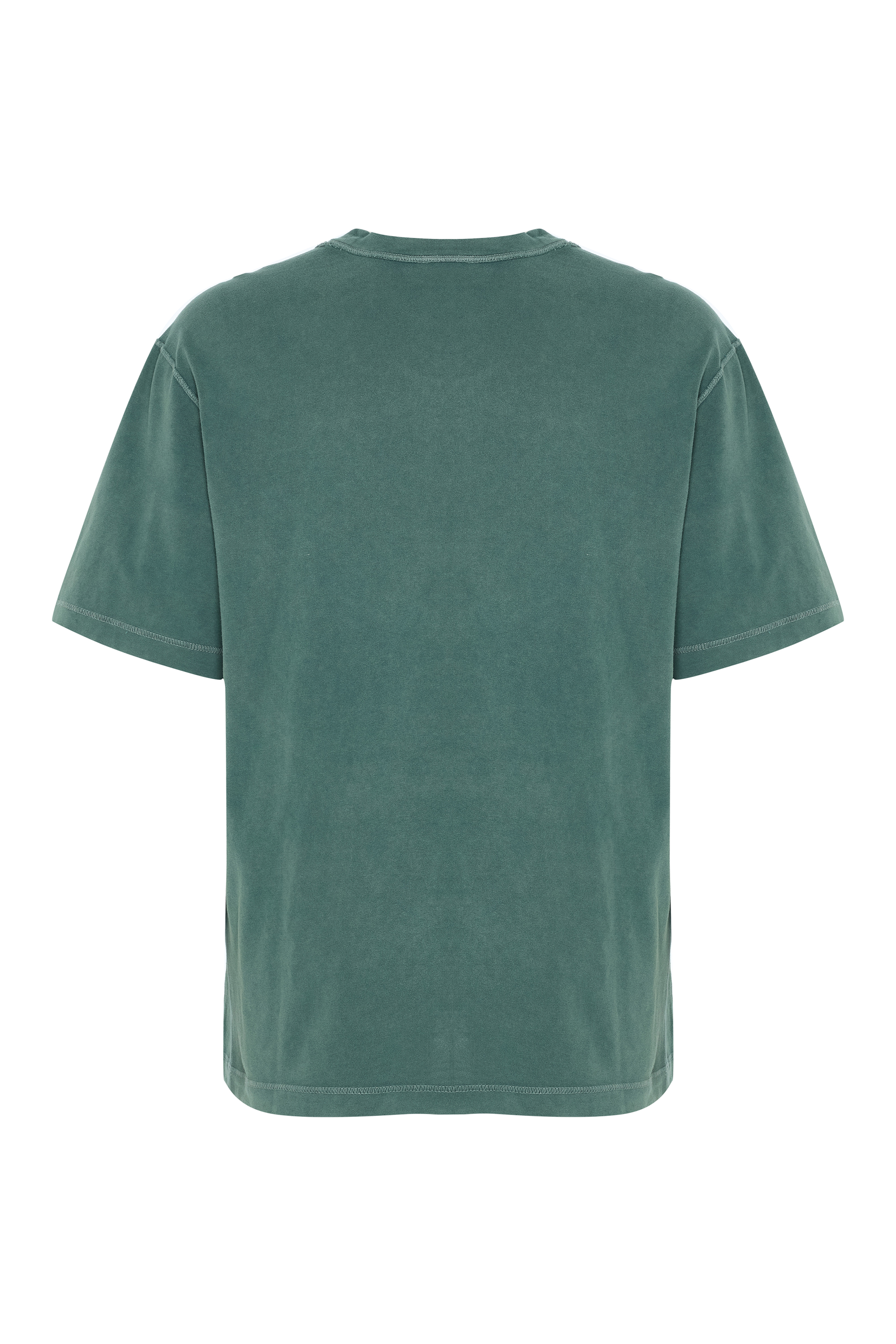 Erkek Yeşil Relax Fit Dikiş Detaylı Bisiklet Yaka T-Shirt