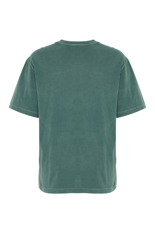  Erkek Yeşil Relax Fit Dikiş Detaylı Bisiklet Yaka T-Shirt