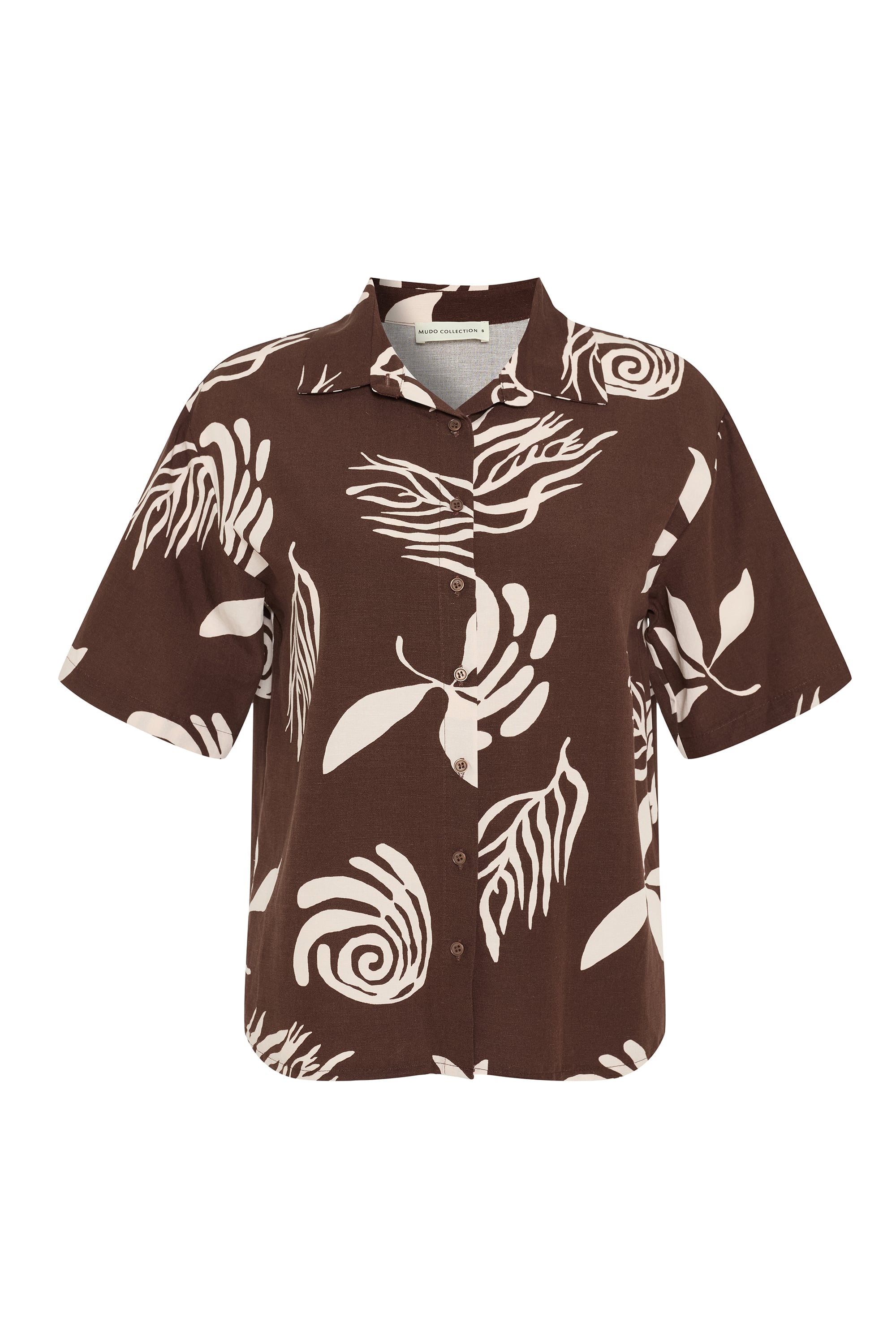 KETEN KARIŞIMLI BASKILI KISA KOLLU GÖMLEK