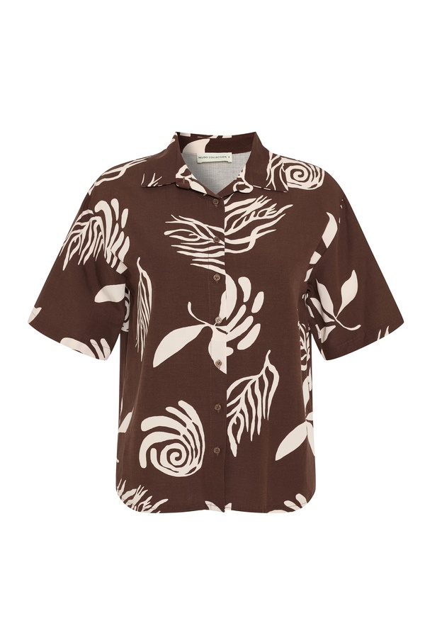 KETEN KARIŞIMLI BASKILI KISA KOLLU GÖMLEK