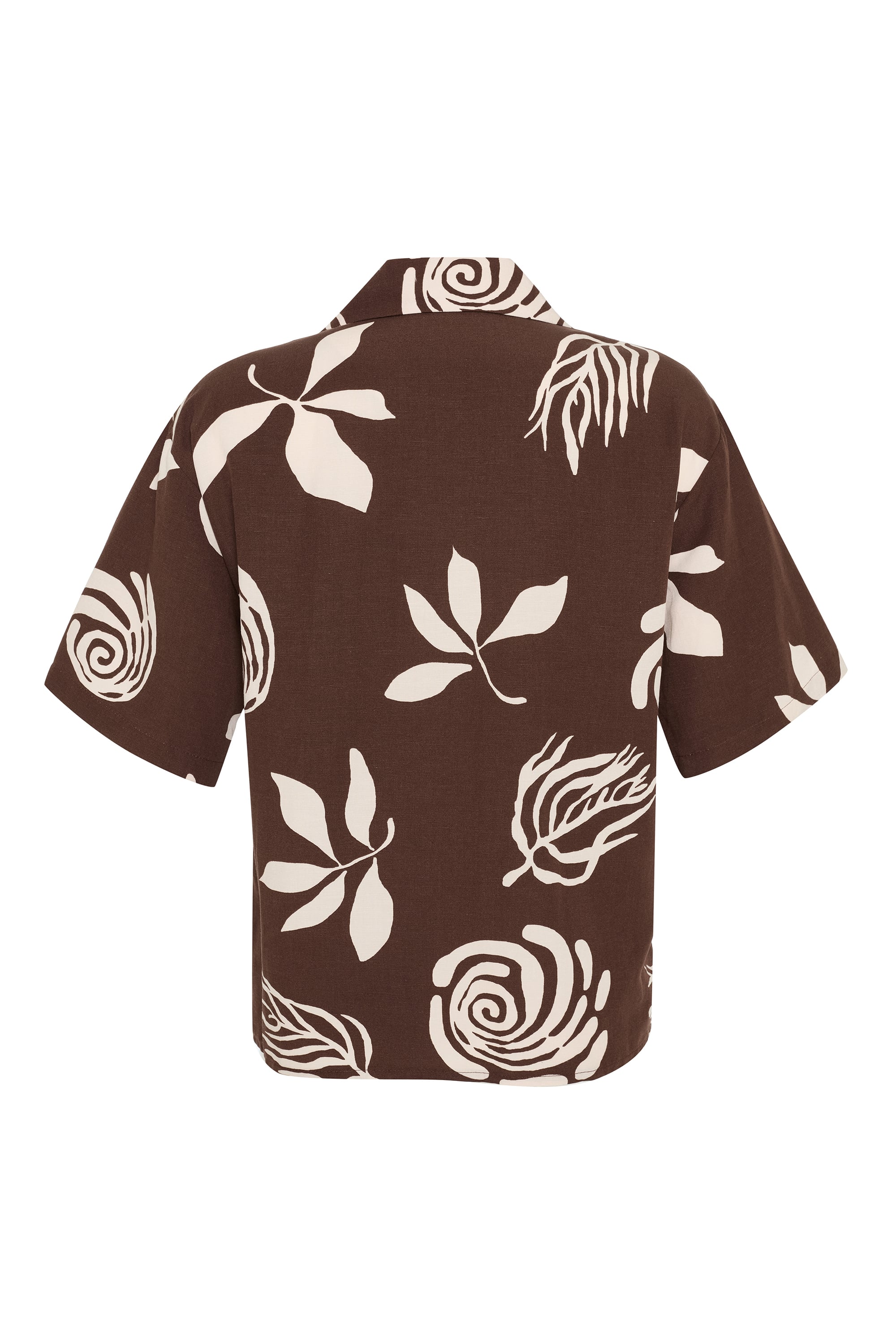 KETEN KARIŞIMLI BASKILI KISA KOLLU GÖMLEK