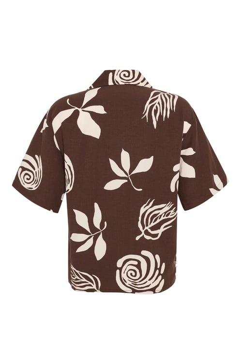  KETEN KARIŞIMLI BASKILI KISA KOLLU GÖMLEK