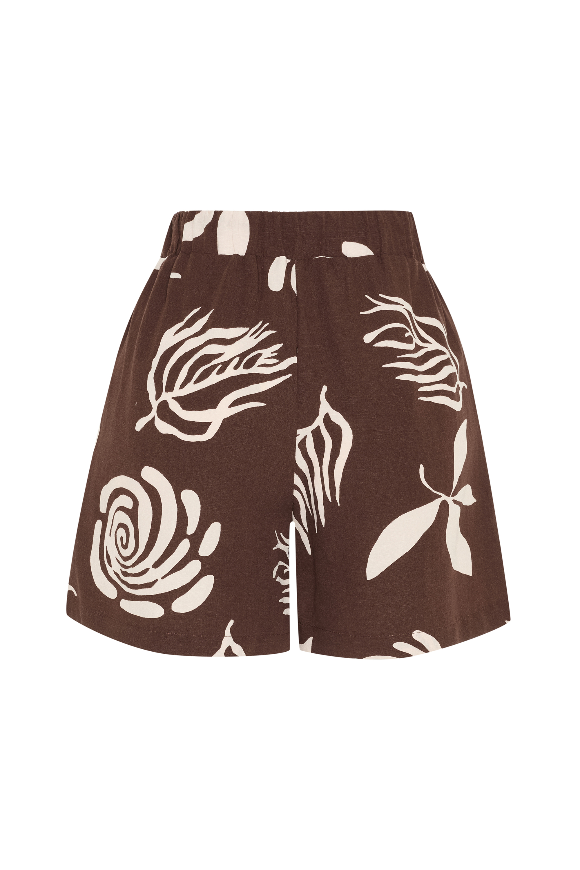 KETEN KARIŞIMLI BASKILI BELİ LASTİKLİ KISA ŞORT