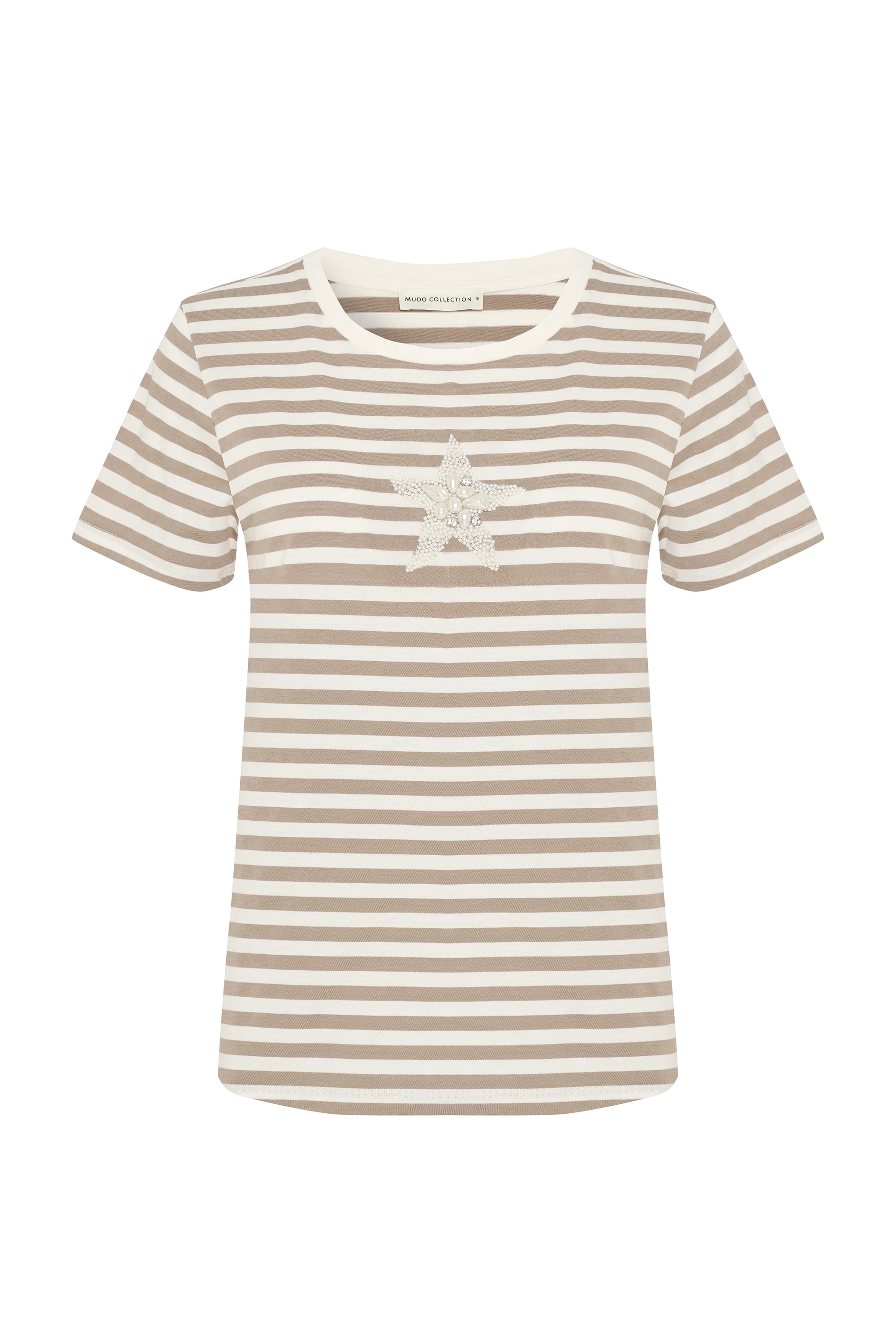 ÇİZGİLİ MARİN İŞLEMELİ BİSİKLET YAKA T-SHIRT