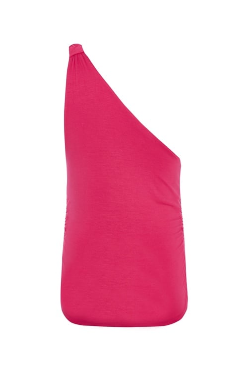Kadın Pembe Asimetrik Açık Yaka Fitted T-Shirt