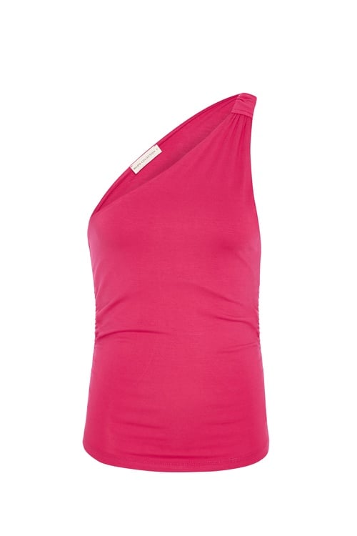 Kadın Pembe Asimetrik Açık Yaka Fitted T-Shirt