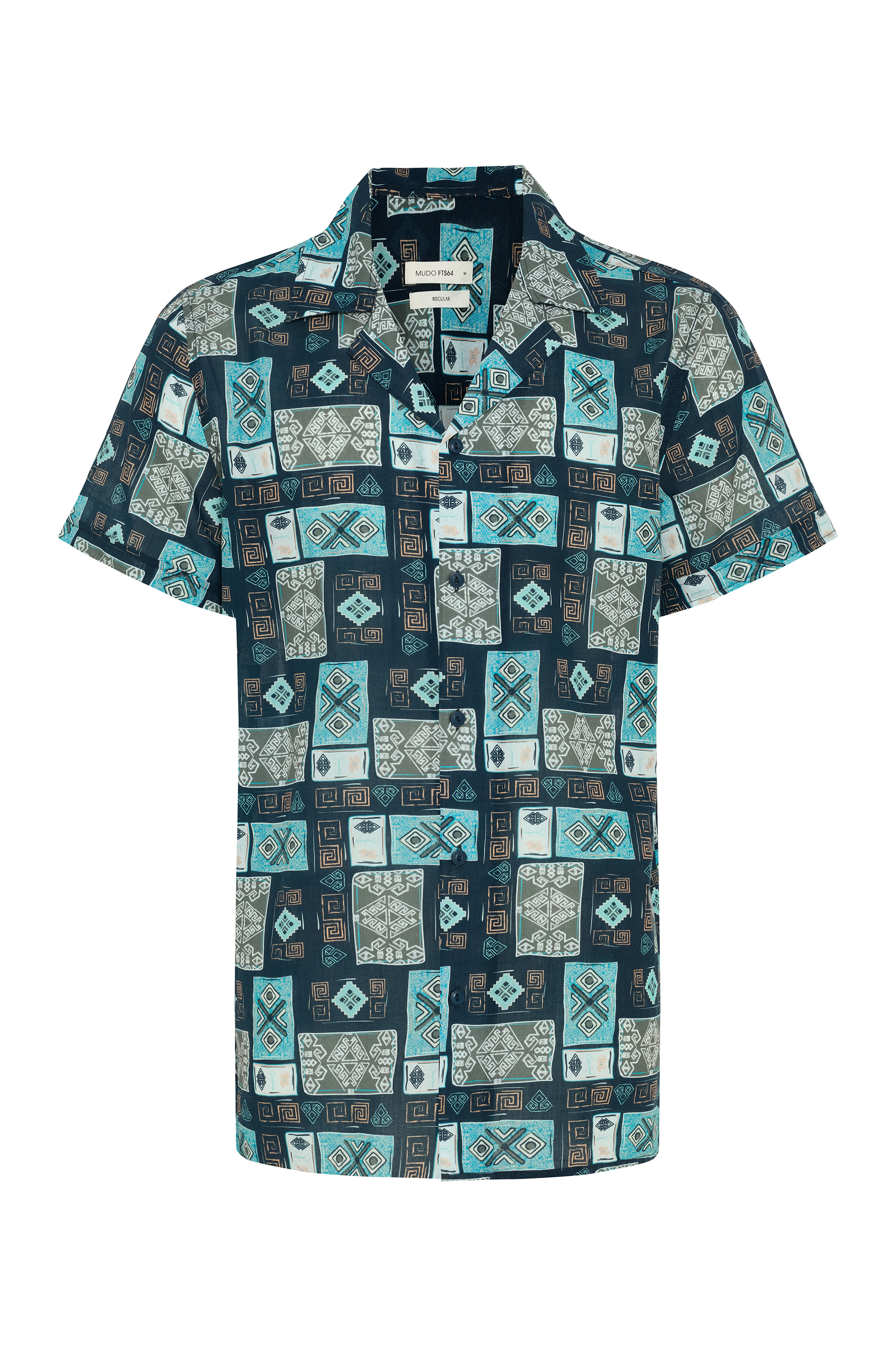 BASKILI REGULAR FIT RESORT YAKA KISA KOLLU GÖMLEK