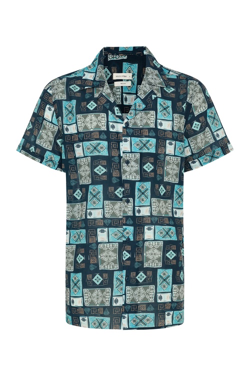  BASKILI REGULAR FIT RESORT YAKA KISA KOLLU GÖMLEK