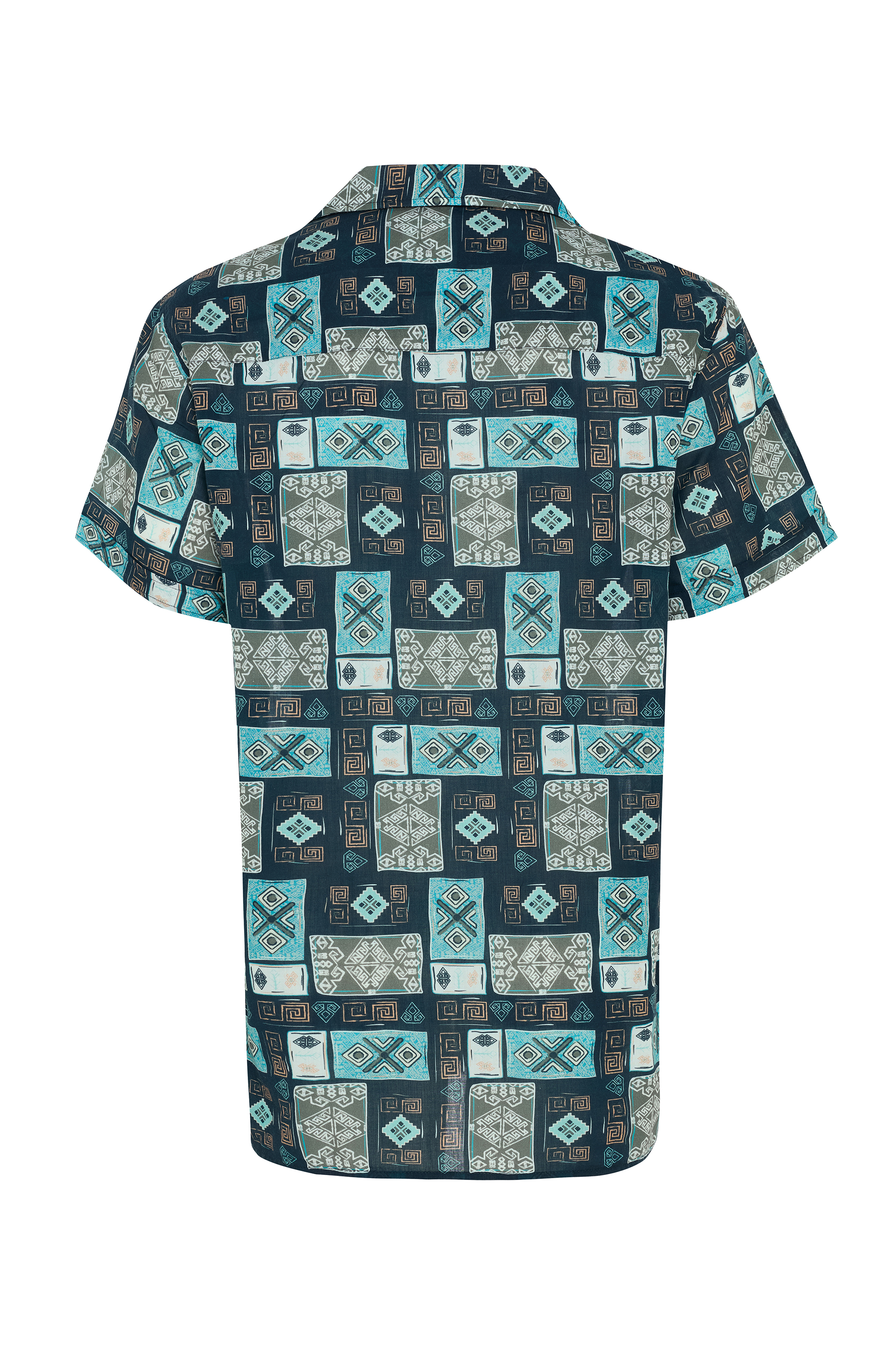 BASKILI REGULAR FIT RESORT YAKA KISA KOLLU GÖMLEK