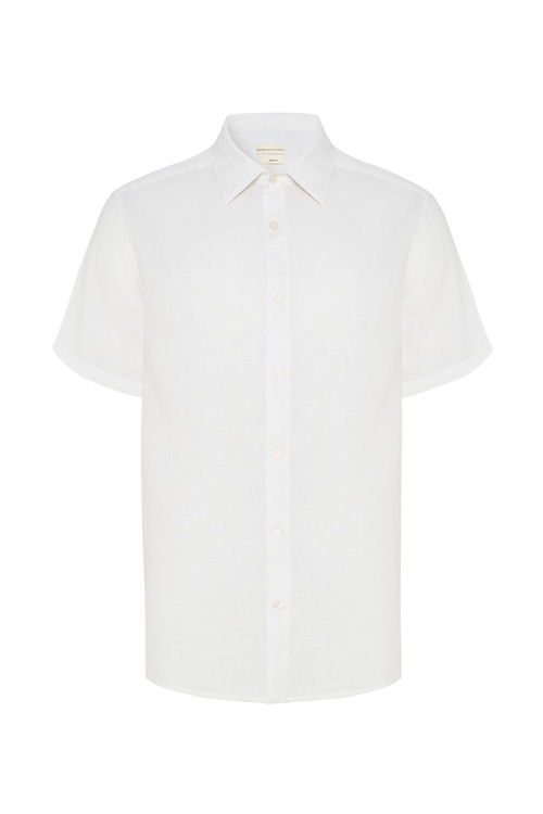  KETEN KARIŞIMLI REGULAR FIT KISA KOLLU GÖMLEK