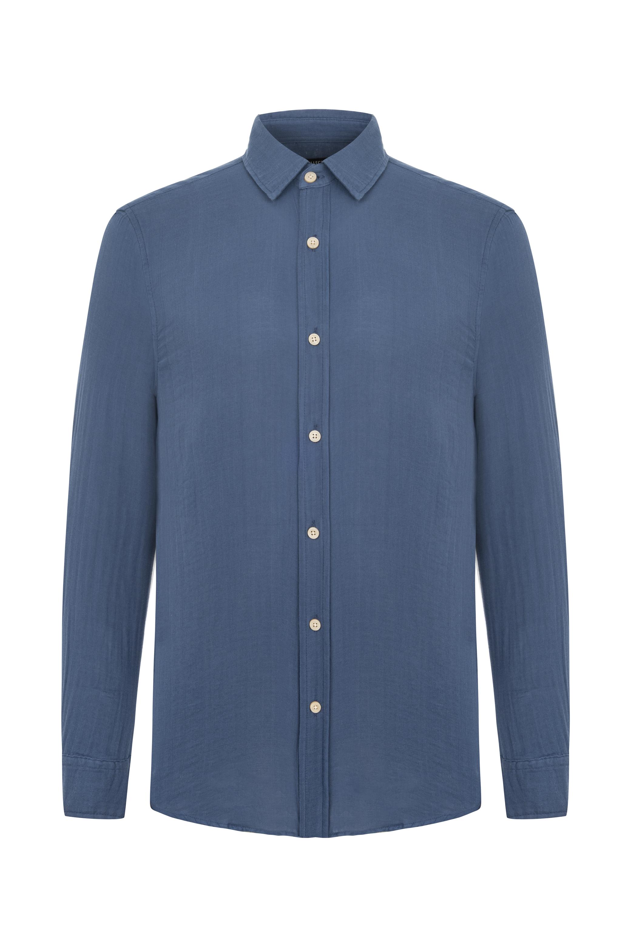 Erkek Mavi Regular Fit Pamuklu Gömlek