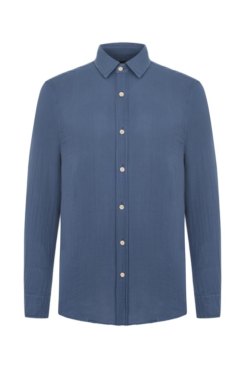  Erkek Mavi Regular Fit Pamuklu Gömlek
