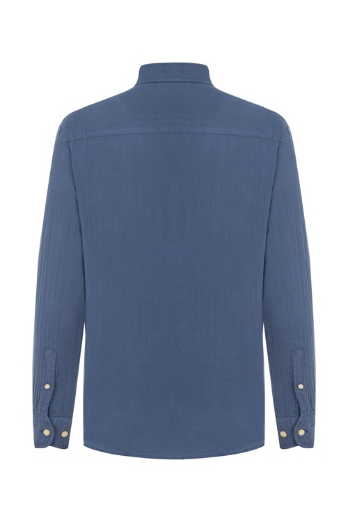  Erkek Mavi Regular Fit Pamuklu Gömlek