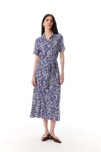 Mudo Lacivert Uzun Gömlek Yaka Kloş Elbise