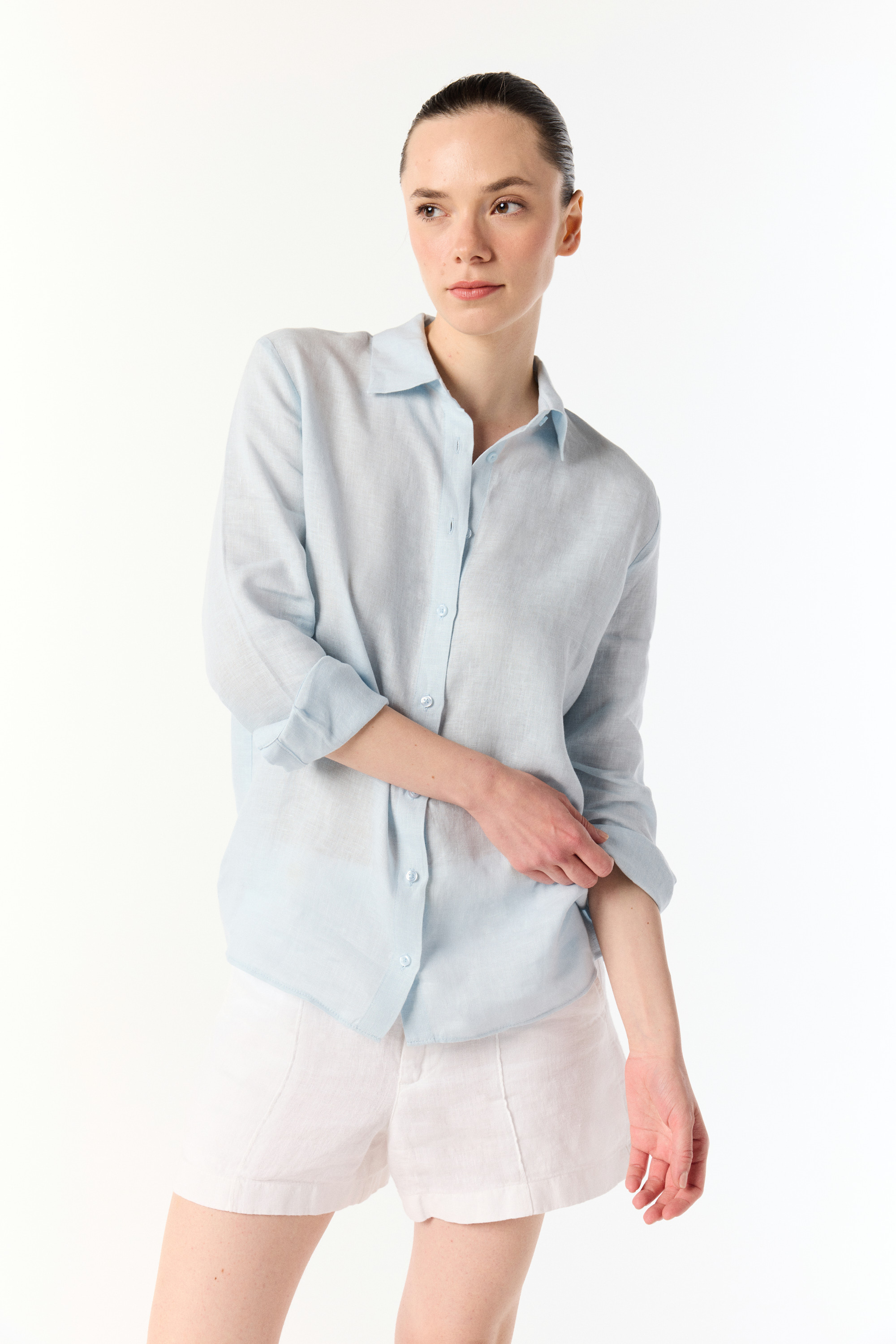 REGULAR FIT UZUN KOLLU KETEN GÖMLEK