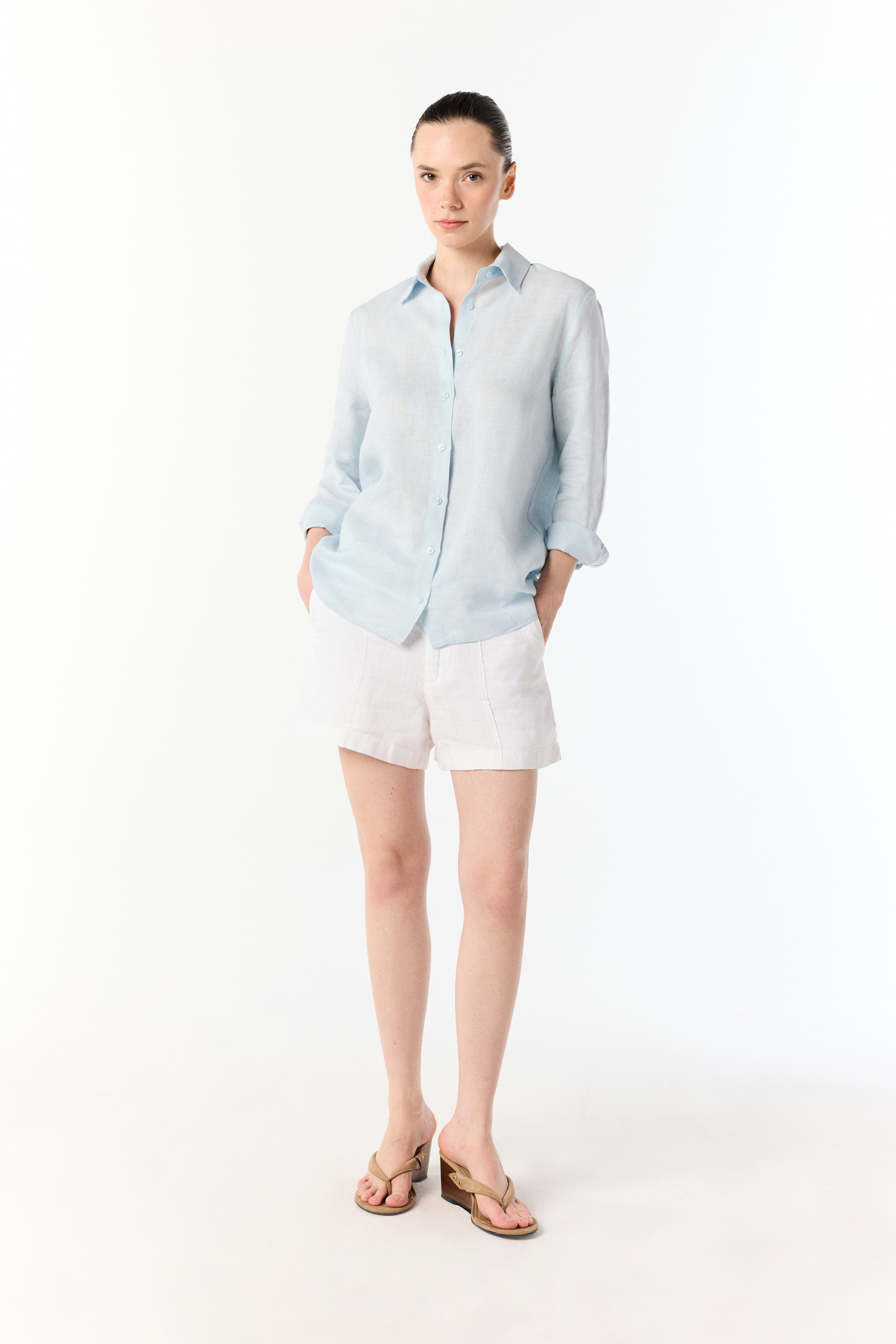 REGULAR FIT UZUN KOLLU KETEN GÖMLEK