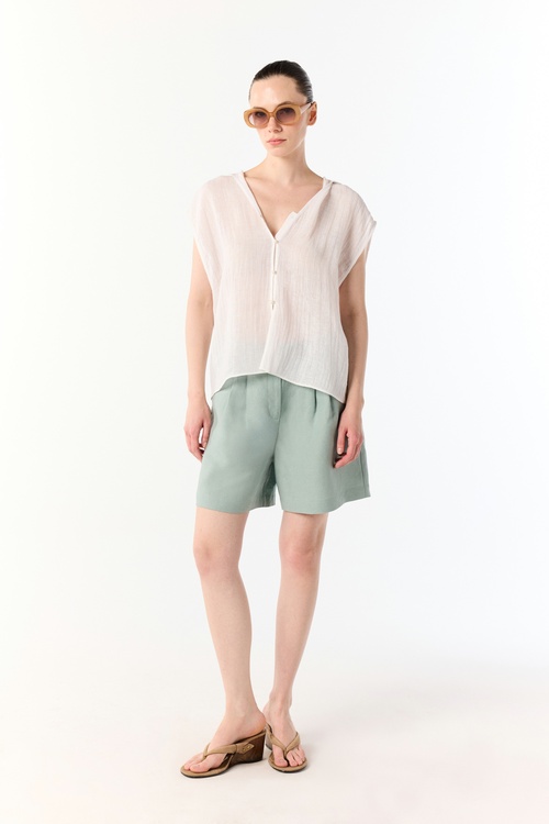  PİLELİ KISA KETEN ŞORT