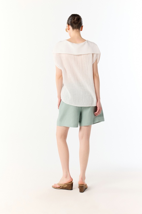  PİLELİ KISA KETEN ŞORT