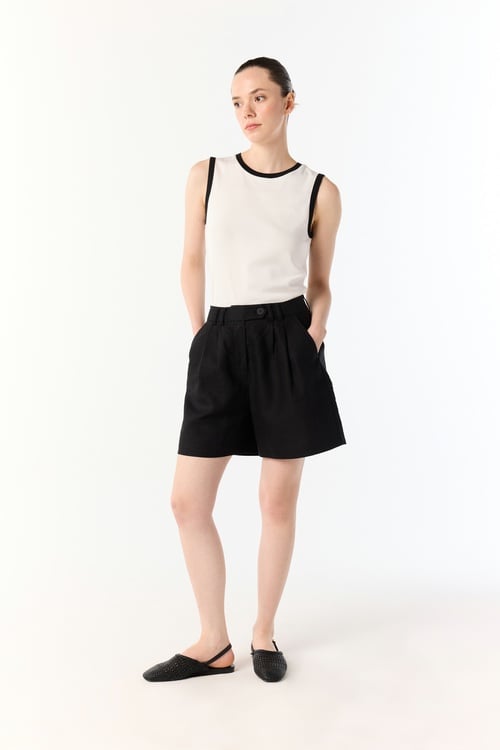  PİLELİ KISA KETEN ŞORT