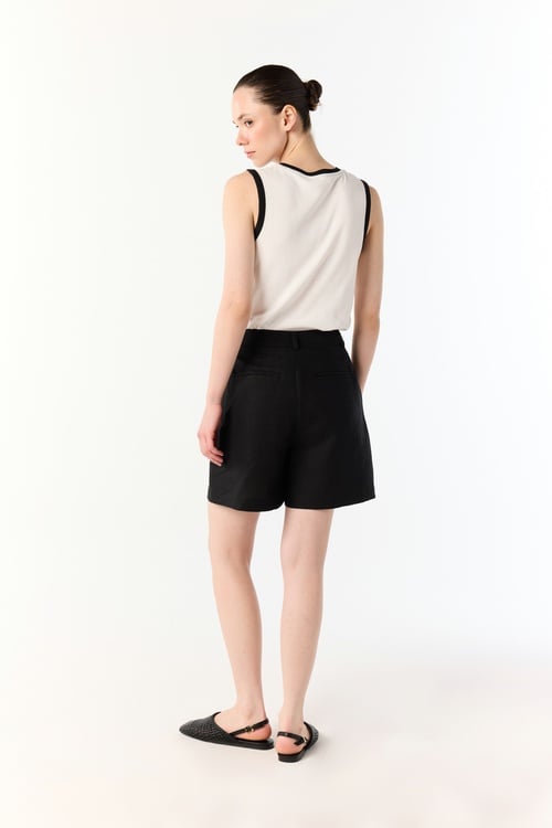  PİLELİ KISA KETEN ŞORT