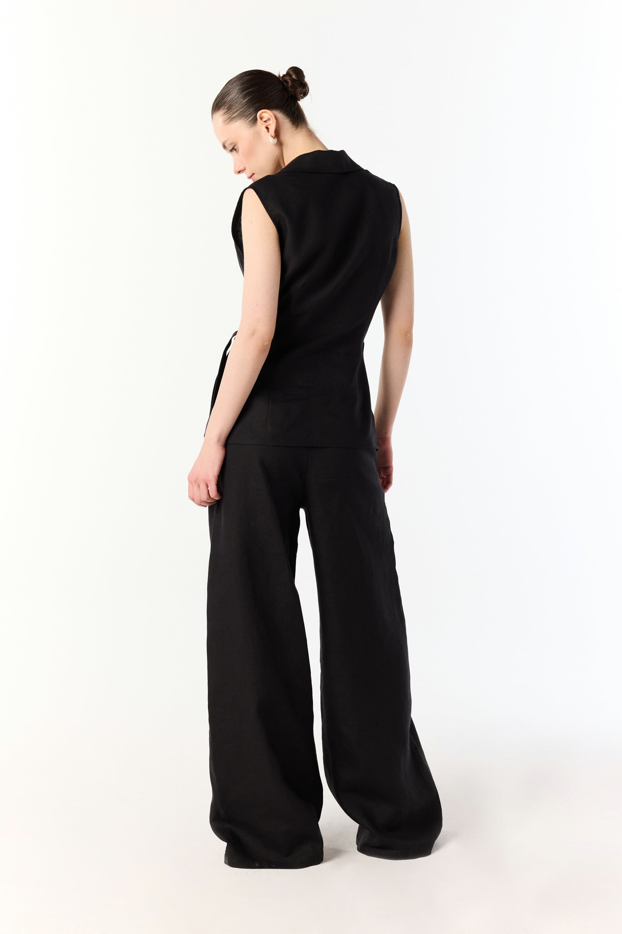 WIDE LEG DÜĞME DETAYLI KETEN PANTOLON