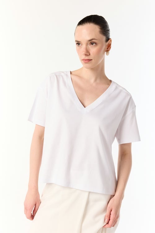  V YAKA KISA KOLLU T-SHIRT