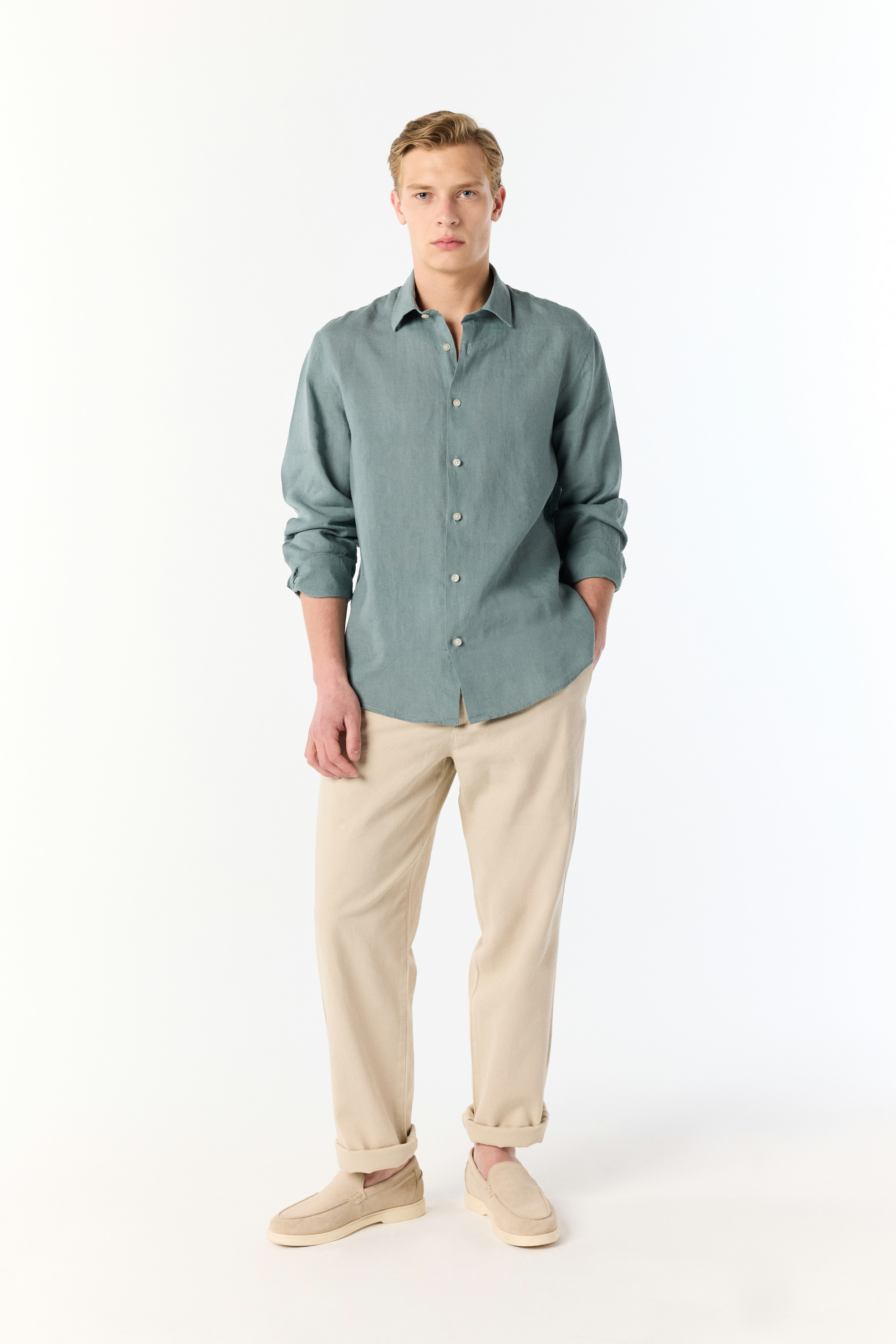 REGULAR FIT UZUN KOLLU KETEN GÖMLEK