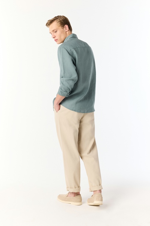  REGULAR FIT UZUN KOLLU KETEN GÖMLEK