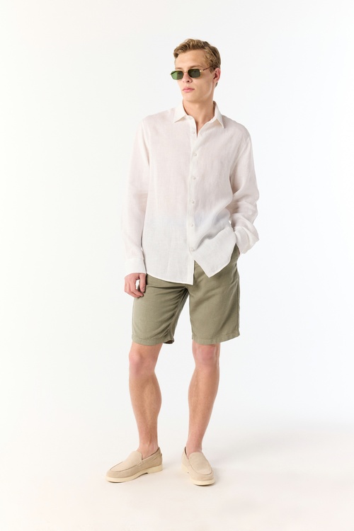 REGULAR FIT UZUN KOLLU KETEN GÖMLEK