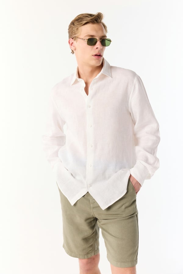 REGULAR FIT UZUN KOLLU KETEN GÖMLEK