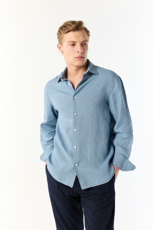  REGULAR FIT UZUN KOLLU KETEN GÖMLEK