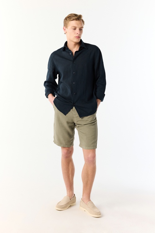  REGULAR FIT UZUN KOLLU KETEN GÖMLEK