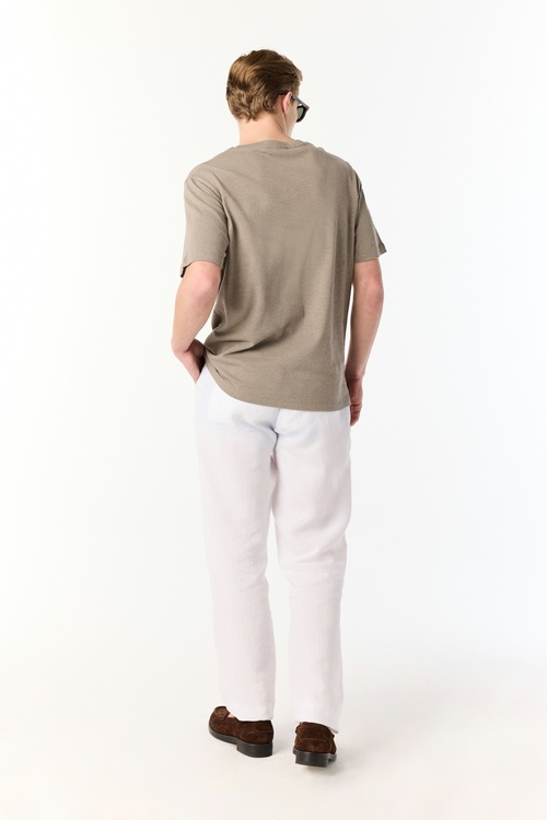  KETEN KARIŞIMLI BİSİKLET YAKA T-SHIRT