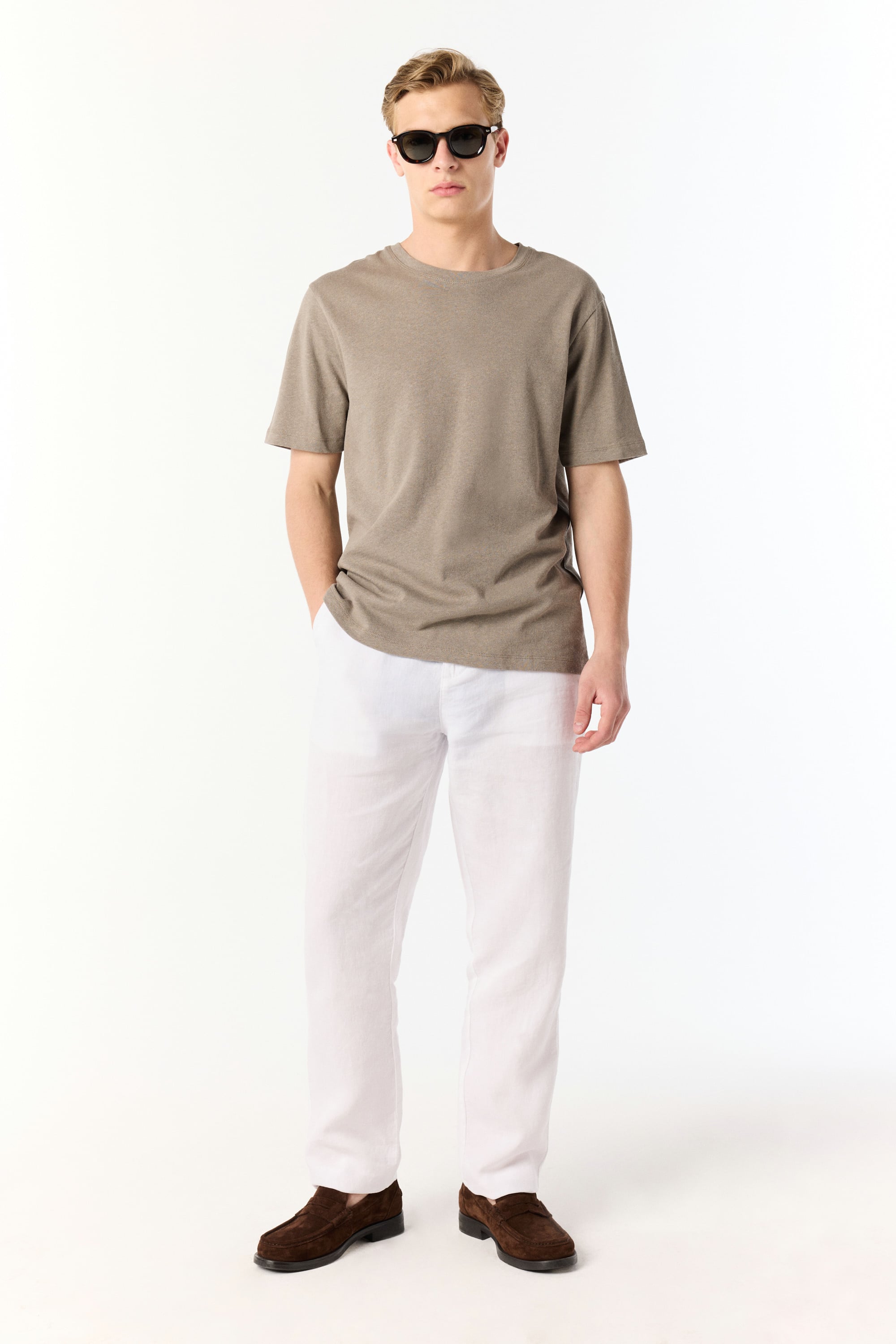 KETEN KARIŞIMLI BİSİKLET YAKA T-SHIRT