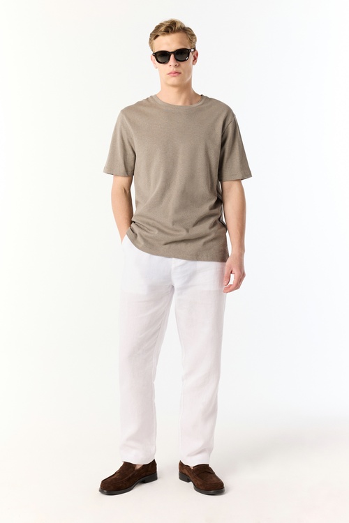  KETEN KARIŞIMLI BİSİKLET YAKA T-SHIRT