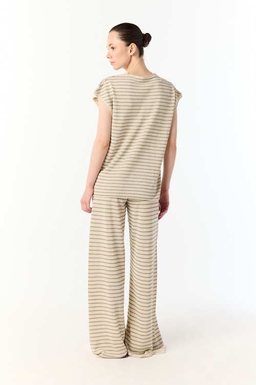  ÇİZGİLİ WIDE LEG BELİ LASTİKLİ PANTOLON