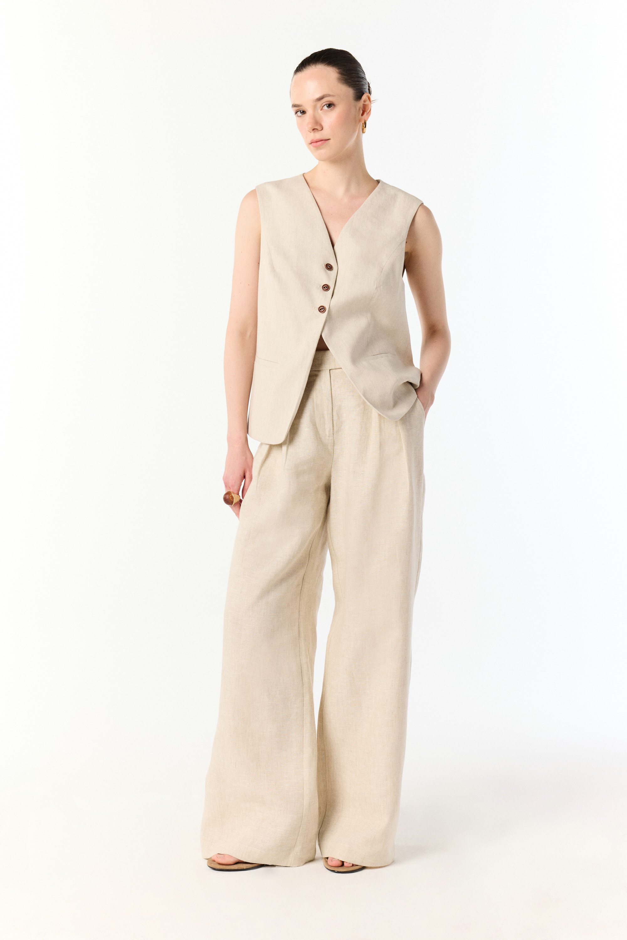 PİLE DETAYLI KETEN KARIŞIMLI PANTOLON