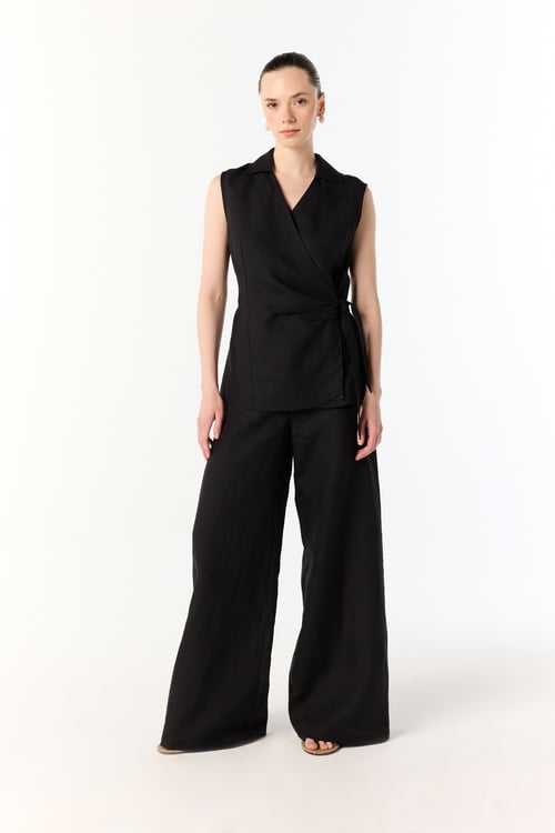  WIDE LEG DÜĞME DETAYLI KETEN PANTOLON