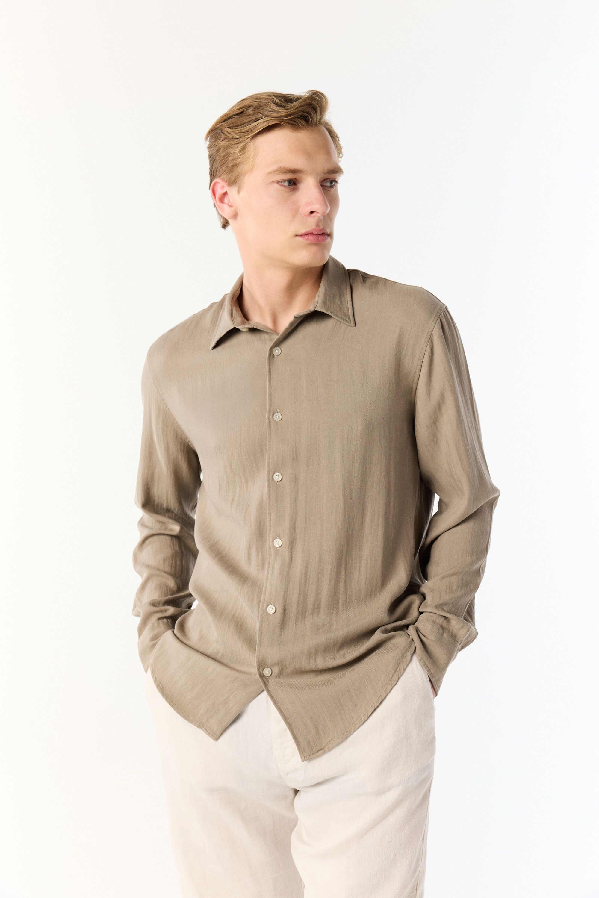 LİYOSEL KARIŞIMLI REGULAR FIT UZUN KOLLU GÖMLEK