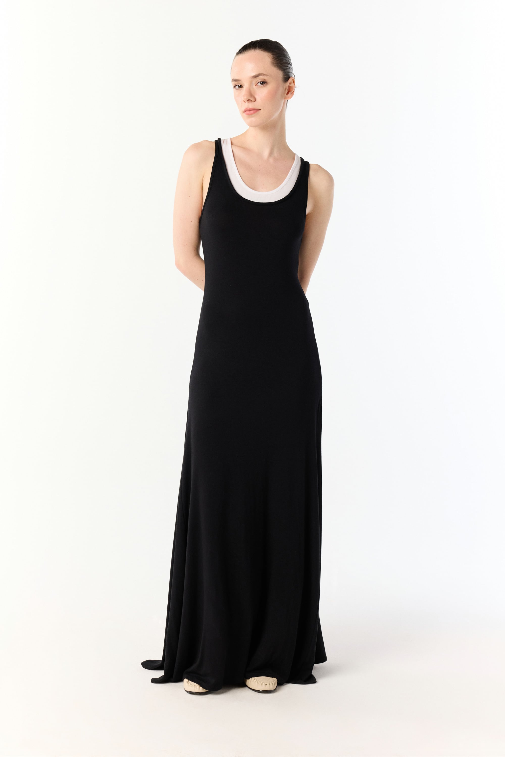 U YAKA KOLSUZ MODAL UZUN ELBİSE