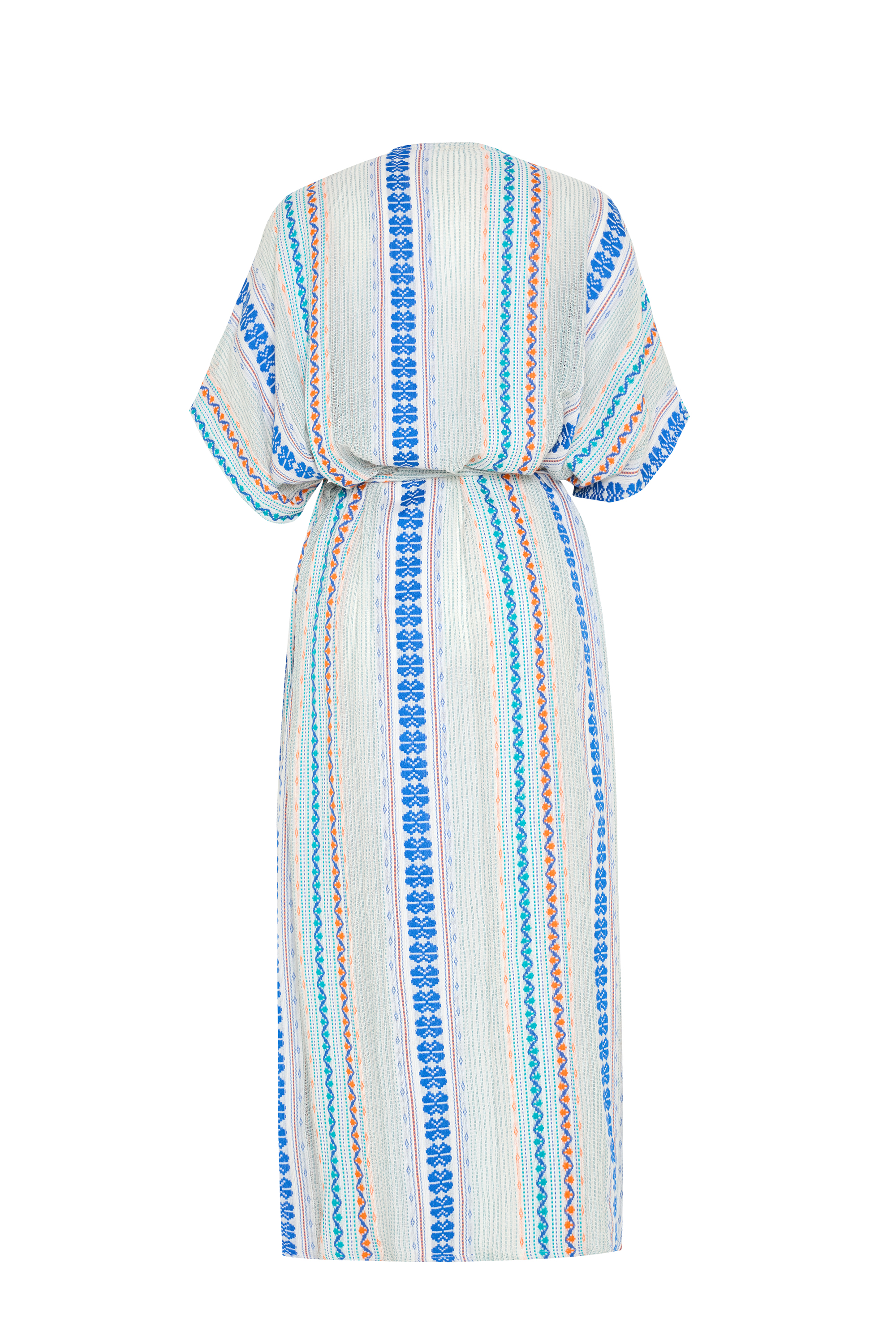 ETNİK BASKILI KEMERLİ UZUN ELBİSE