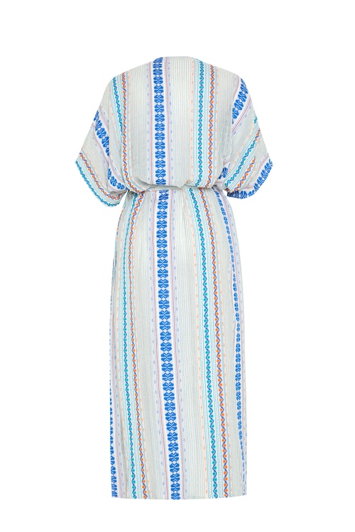  ETNİK BASKILI KEMERLİ UZUN ELBİSE