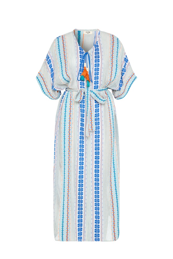 ETNİK BASKILI KEMERLİ UZUN ELBİSE