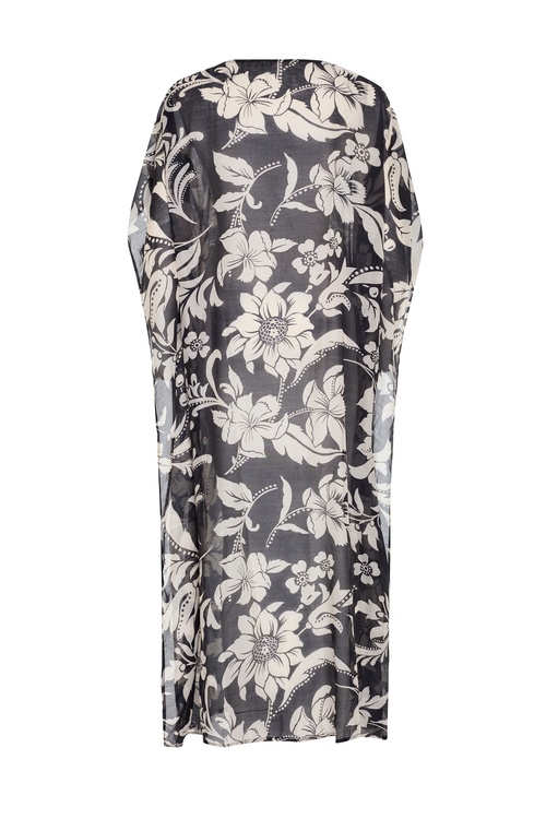  BASKILI KOL DETAYLI OVERSIZE UZUN ELBİSE