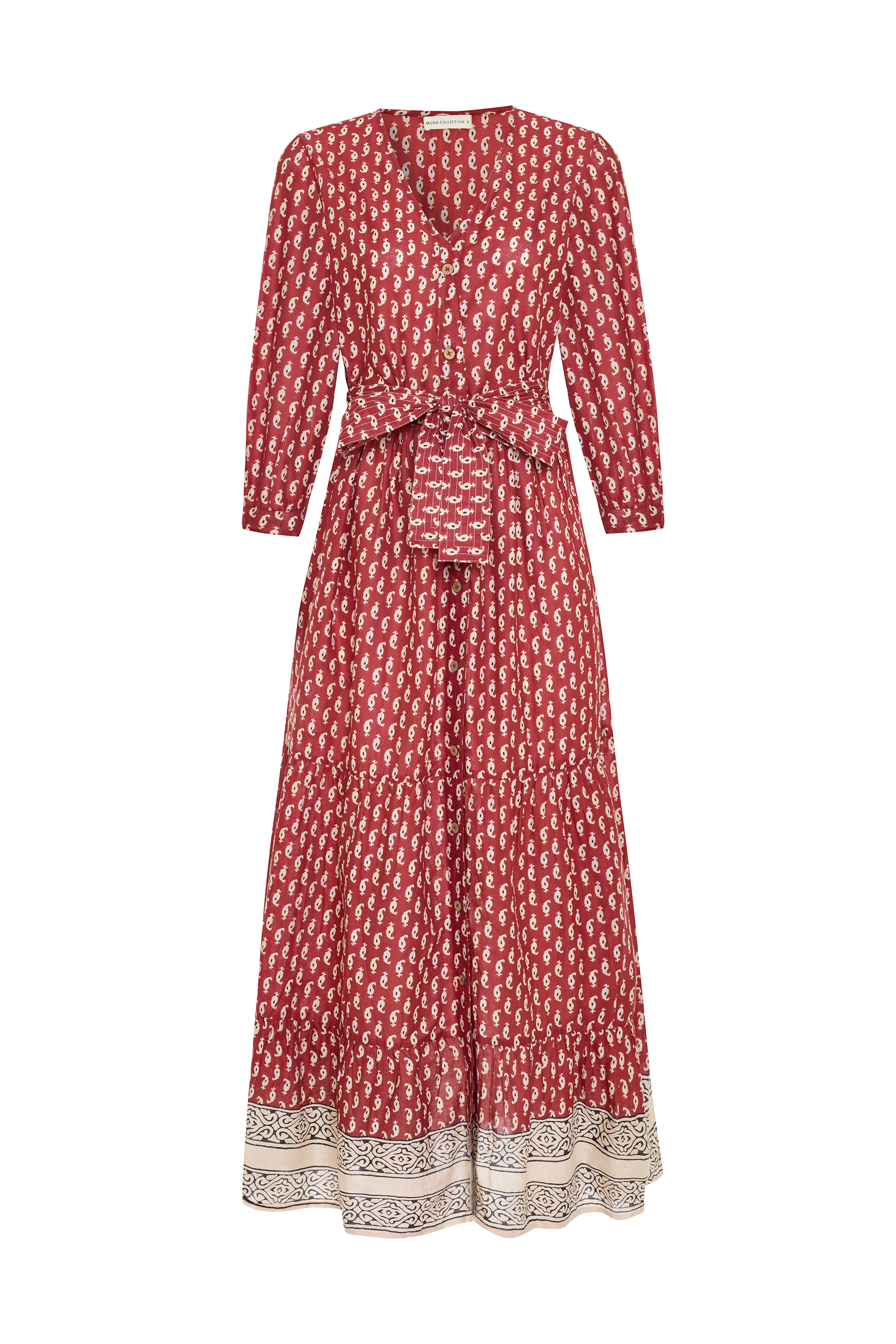 ETNİK BASKILI KEMER DETAYLI KLOŞ UZUN ELBİSE