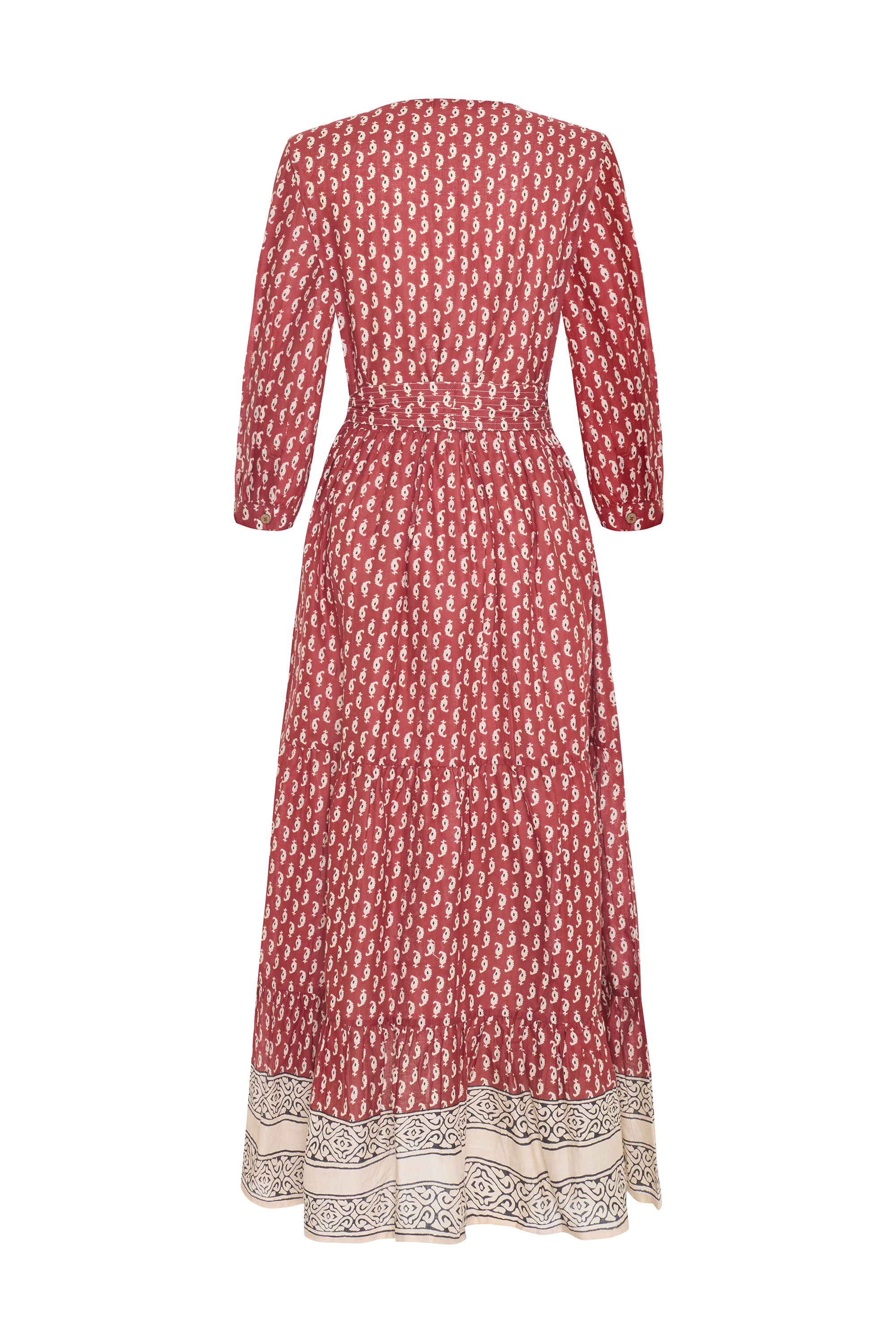 ETNİK BASKILI KEMER DETAYLI KLOŞ UZUN ELBİSE