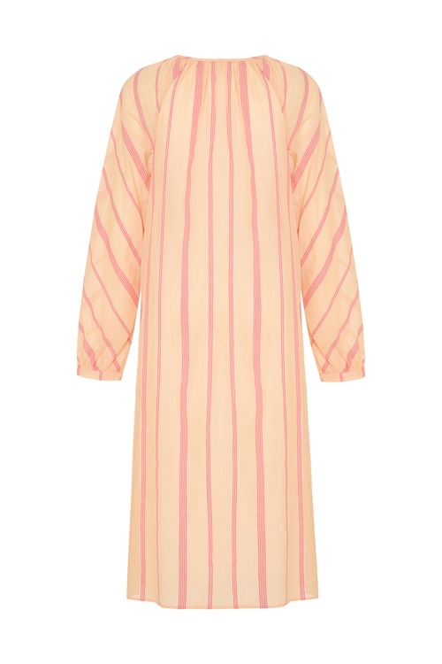  BAĞLAMA DETAYLI ÇİZGİLİ MİDİ KİMONO