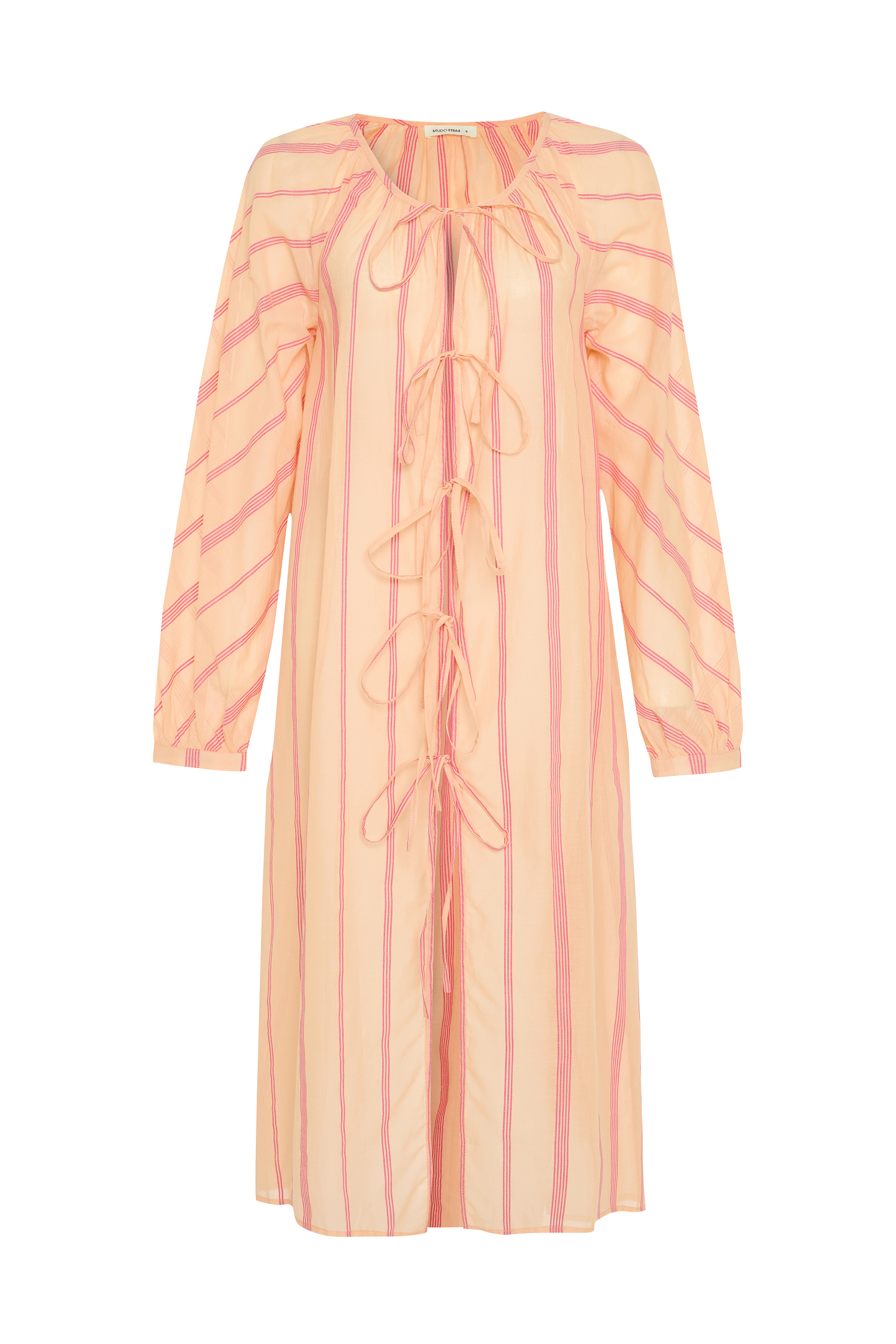 BAĞLAMA DETAYLI ÇİZGİLİ MİDİ KİMONO